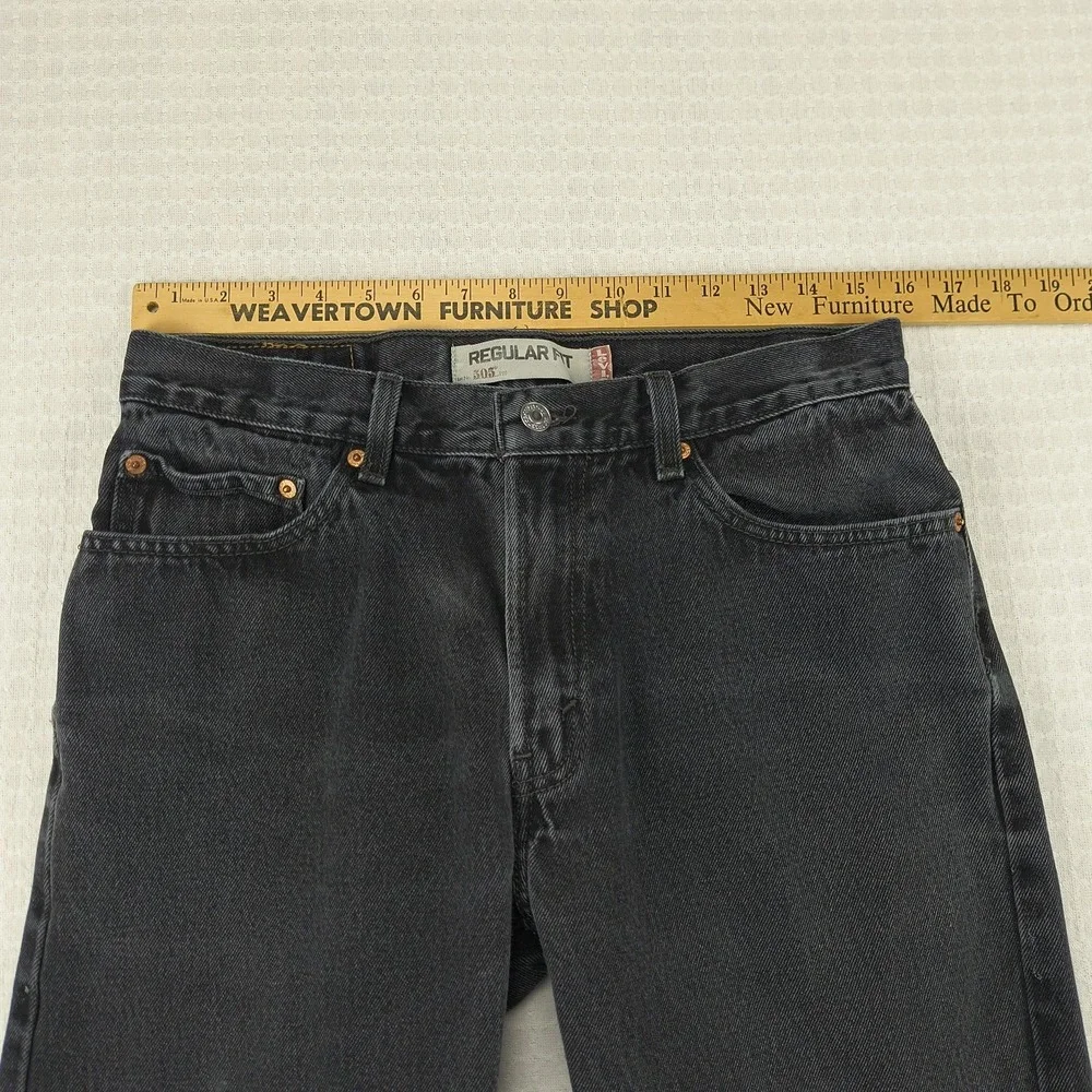 Levis 505 Regular Fit Mens Black Denim Jeans Straight Leg 32x30 100% Cotton‎
